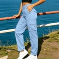 thumbnail image 3 of Women's Button Zip Cargo Jogger Pants, Ghalytn Elastic Back Waist Multi-Pocket Casual Outdoor Tapered Trousers, 3 of 5