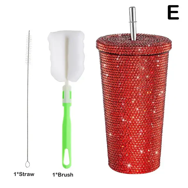 Inkcraft Tasse Contenant Isotherme Incrustée de Diamants avec Paille / Gobelet à Café Isolé en Acier Inoxydable à Double Couche / Tasse de Voyage en Strass Tasse Cadeau