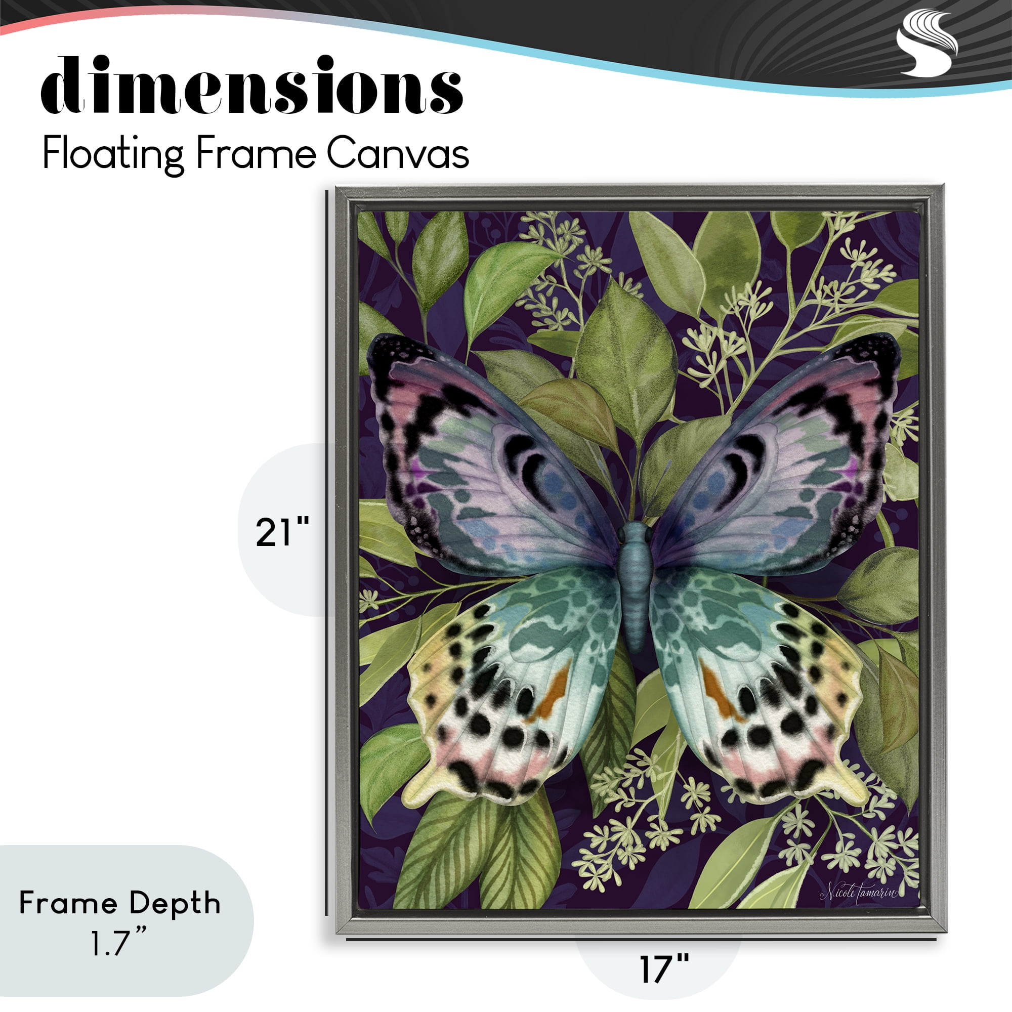Stupell Industries Midnight Garden Butterfly Gray Framed Floater Canvas Wall Art, design by Nicole Tamarin