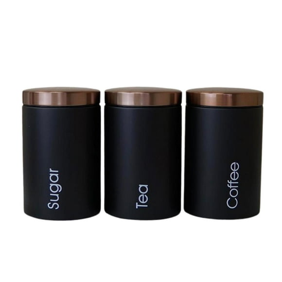 AMLESO 3pcs Metals Canisters Sets for Kitchen, Tea, Coffee, Food Storage, Canister in - Black