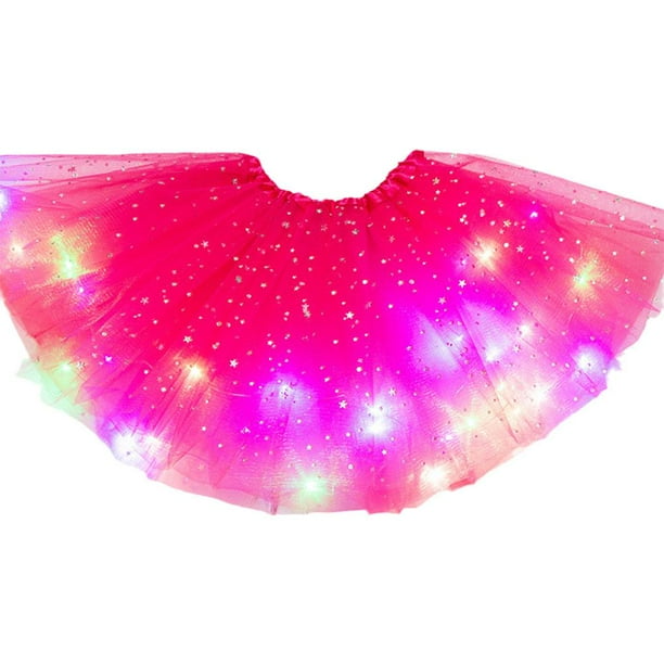 Falda tutú con luces LED para niñas pequeñas, vestido de fiesta luminoso colorido de neón, falda de baile LED de princesa con luz mágica, linda ropa de baile de princesa elegante y esponjosa para niñ