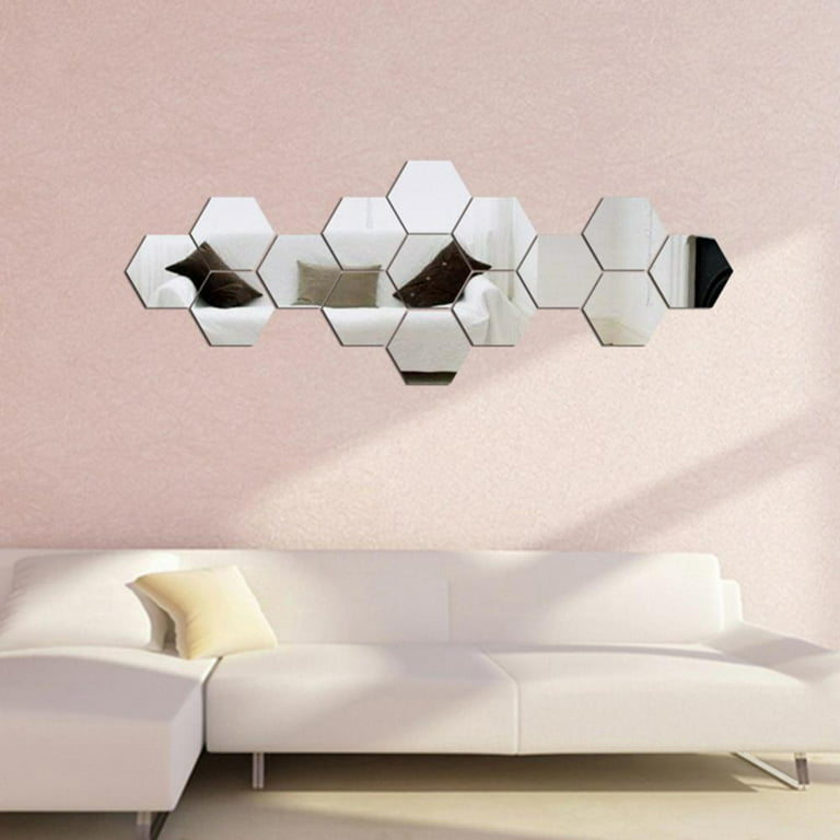 FUNCSDIK Hexagon Mirror Wall Sticker 12 Pieces Acrylic Mirror  Three-Dimensional Wall Stickers for Living Room Entrance Hallway Stairs  Personalized