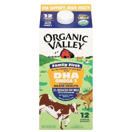 ORGANIC VALLEY Organic DHA Omega 3 2% Reduced Fat Milk, 0.5 GL