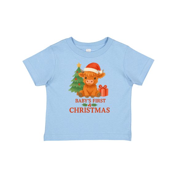 Inktastic Baby's First Christmas Cute Highland Cow Boys or Girls Baby T-Shirt
