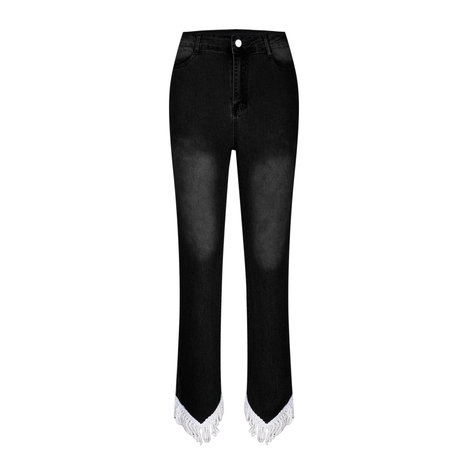 jovati Womens Jeans Size 14 Women Fashion Leisure Pocket Button Trousers Tassel Pants Denim Jeans Womens Jeans Size 12 Womens Jeans Size 16 Womens