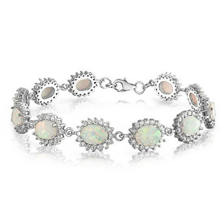 Bling Jewelry Sterling Silver Crown Synthetic White Opal Tennis Bracelet 7.5in Rhodium Plated