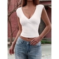 thumbnail image 6 of Women'S Y2K V-Neck Wrap Front Cap Sleeve Fitted Cropped Tank Tops White M, 6 of 8