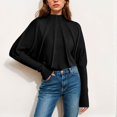 thumbnail image 2 of GEWSEY Women's Mock Neck Batwing Sleeve Sweaters 2025 Fall Winter Oversized Knit Cute Pullover Sweater Dolman Tops Trendy (Black, M), 2 of 5
