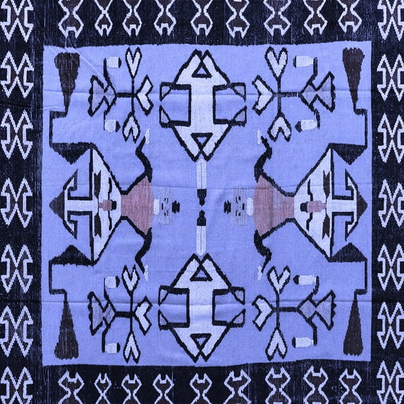 Ahgly Company Machine Washable Indoor Square Abstract Blue Modern Area Rugs, 6' Square