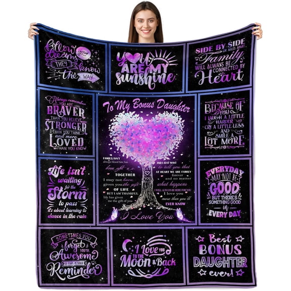 Gifts for Bonus Daughter Blanket, Bonus Daughter Birthday Gifts, Gifts fo Stepdaughter Gifts from Stepmom, Bonus Daughter Gifts from Stepmom, Bonus Daughter Gifts Throw Blanket Bonus
