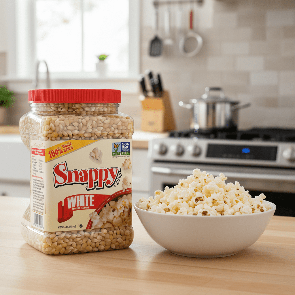 Snappy White Popcorn Kernels, 4 lb Resealable Jar, Non-GMO, for Machine or Stove
