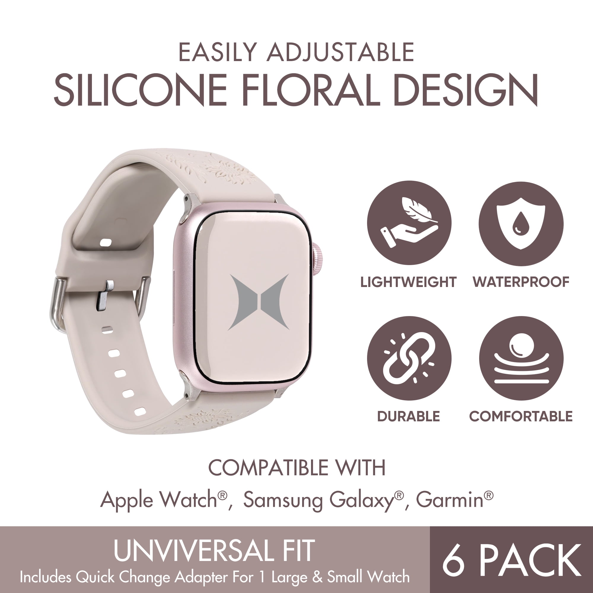 Womens Milk Tea Skinny Charms X-Shaped Soft Slim Silicone Bands Compatible Watch Amazon.com: SUNOREEK Watch Band Charms - Decorative Rings  main image 3