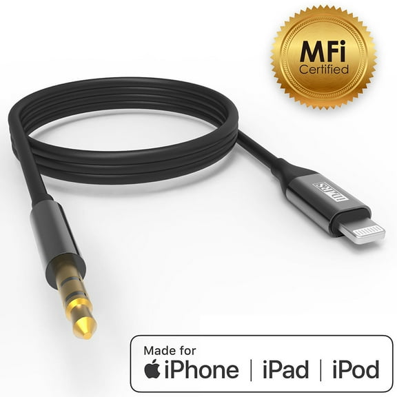 3.5mm Male to Lightning Connector [Apple MFI Certified] Headphones Jack Adapter Male Aux Stereo Audio Cable For Apple iPhone / iPad / iPod Lightning to 3.5 mm Aux Cable [ Black ]