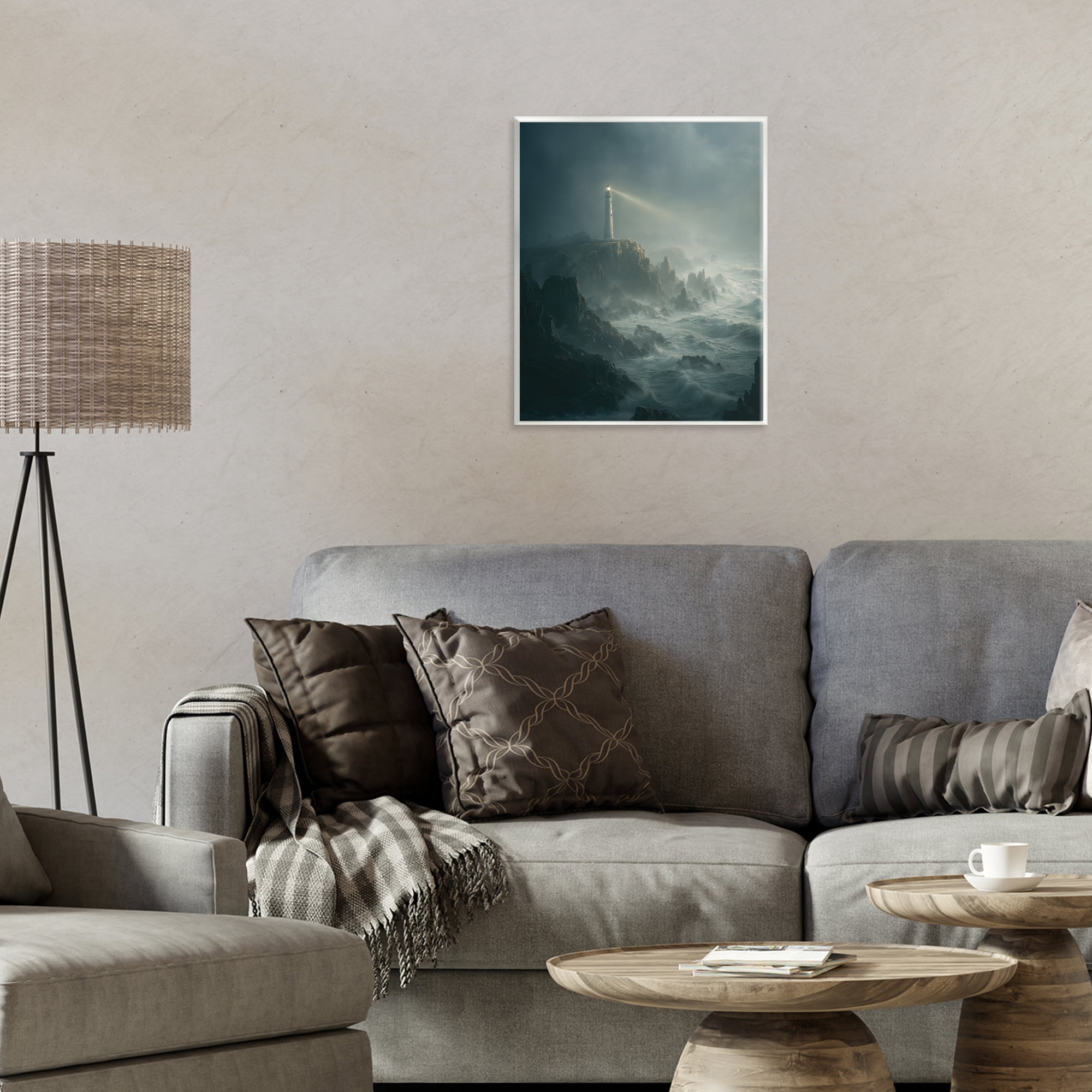 Lighthouse and Stormy Cliff Wall Plaque Art, design by Ziwei Li