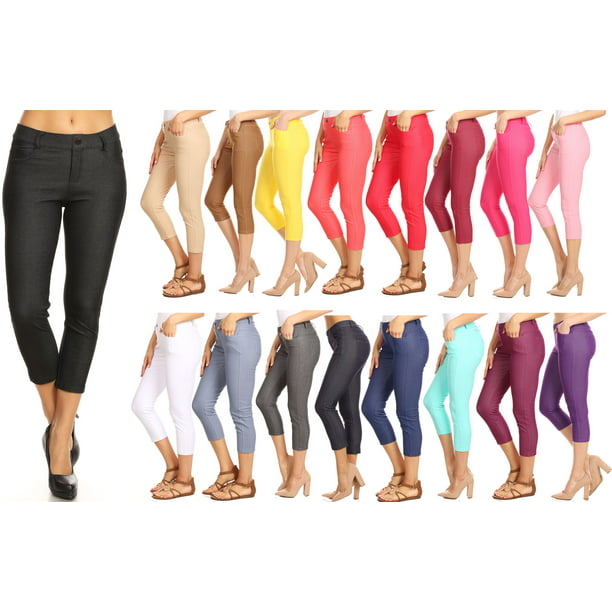 Women's Cotton Blend Capri Jeggings Stretchy Skinny Pants Jeans ...