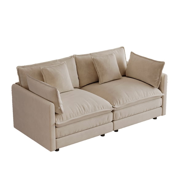 MIKIBAMA 70.8" Light Coffee Chenille L-Shaped Loveseat Sofa, 2-Seat Deep Seat Couch for Small Space