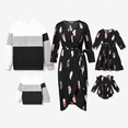 thumbnail image 1 of PatPat Conjuntos de sudaderas de bloques de color para la familia y vestidos de chiffón con estampado de plumas superpuestos, 1 of 2