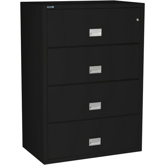 Phoenix Safe Lateral 38 inch 4-Drawer Fireproof File Cabinet with Key Lock, Water Seal, Black, LAT4W38B