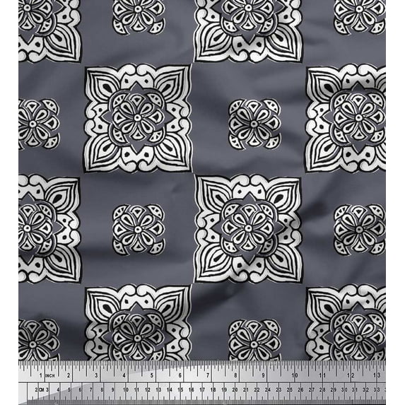 Soimoi Cotton Cambric Fabric Floral Block Decor Fabric Printed Yard 56 Inch Wide