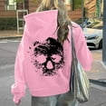thumbnail image 2 of Women's Halloween Hooded Sweatshirts Skull Graphic Long Sleeve Drawstring Pullover Tops Skeleton Print Hoodie Shirts, 2 of 6