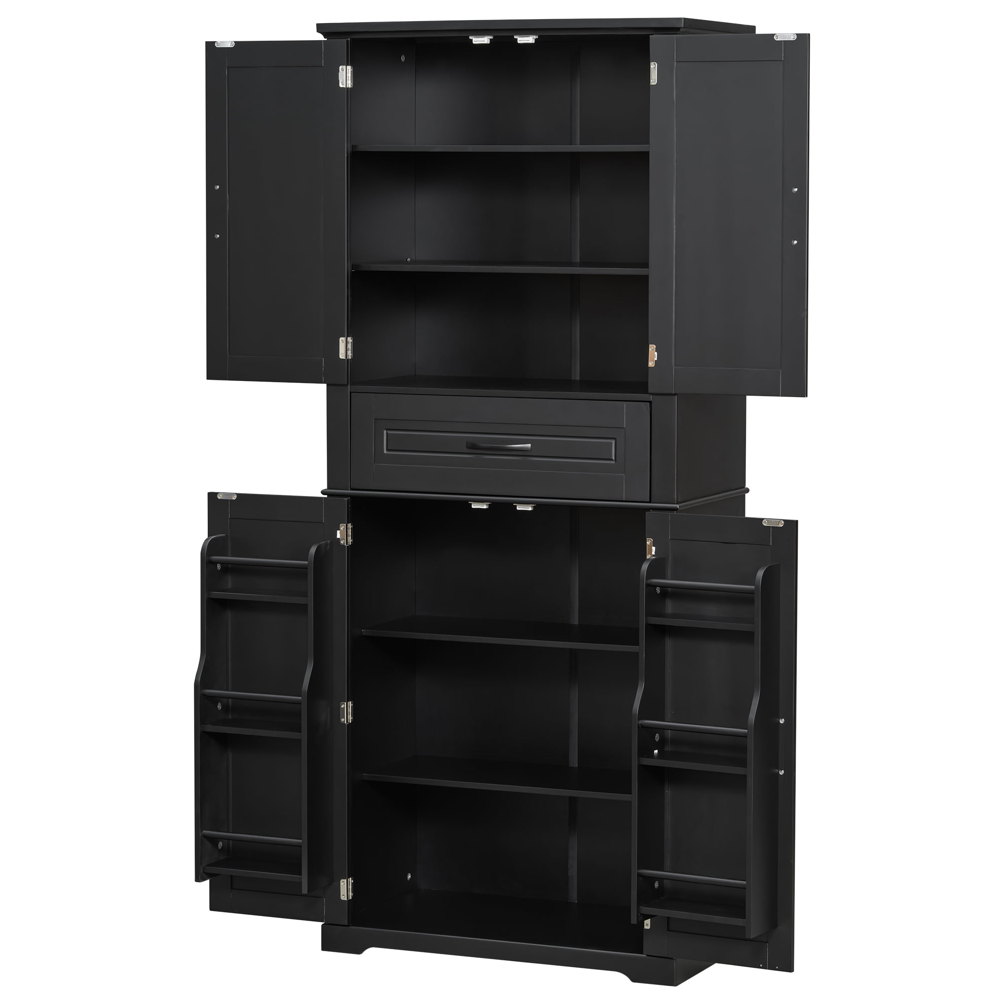 Mintazer 72" Tall Bathroom Linen Cabinet with Adjustable Shelves & Large Drawer, Freestanding Storage Cabinet with Side Door Organizer for Bathroom Laundry Room, Black
