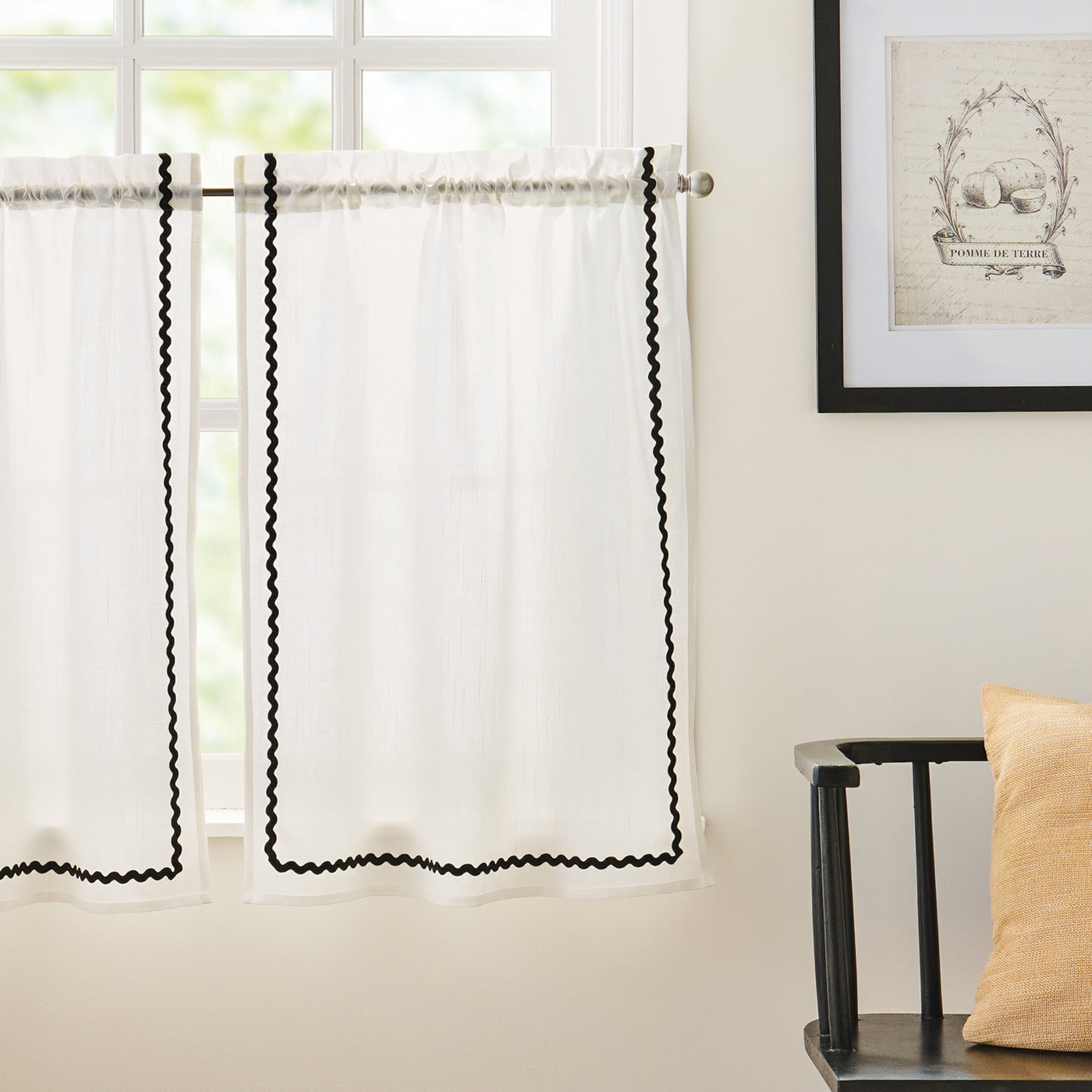 Curtainworks Rita 36" Tier Pair White Light Filtering Rod Pocket, 58" W x 36" L