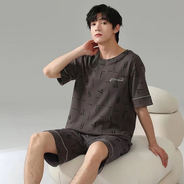 Ropa informal de verano para el hogar de algodón de manga corta para hombre que se puede usar al aire libre, pijamas juveniles de talla grande para hombre