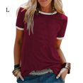 thumbnail image 1 of Camiseta de mujer Blusa casual de manga corta con costuras en bloques de color, rojo vino, S Scienceny AP002400-11, 1 of 5