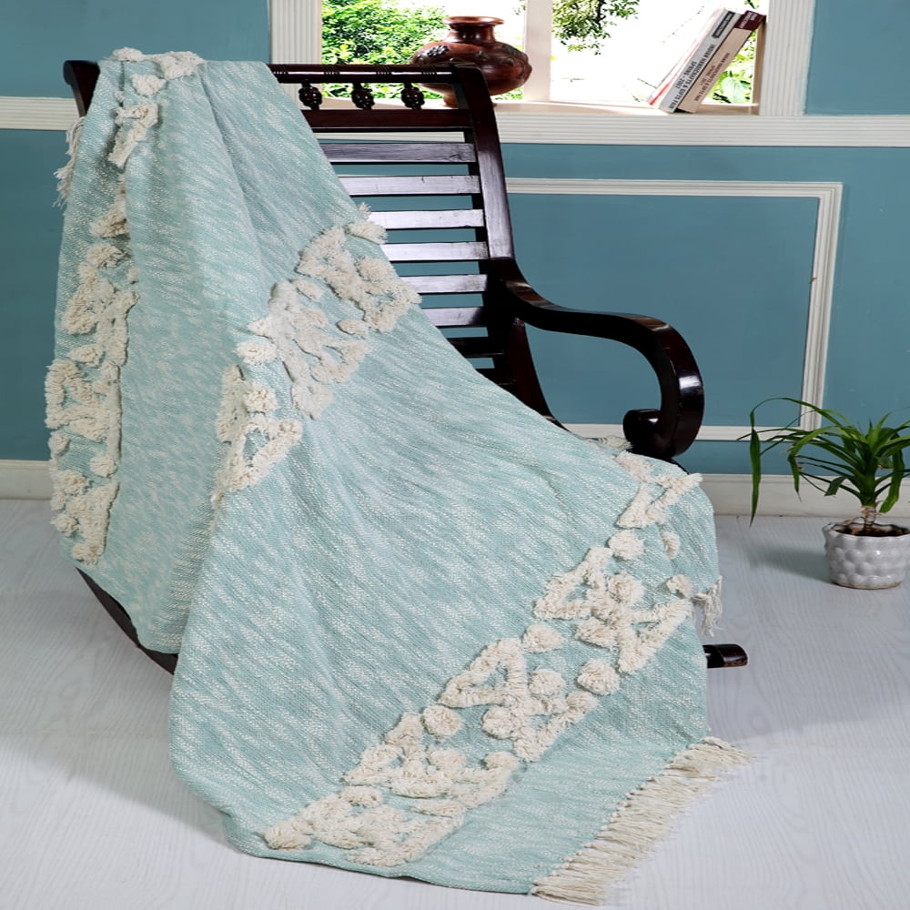 LR Home Cloudy Sky Blue Cotton 50" x 60" Throw Blanket