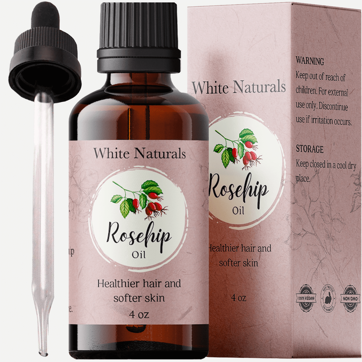 100% Pure Rosehip Seed Oil, Rosehip Oil For Face, Hair and Nails, Cold Pressed Unrefined Carrier Oil For Essential Oil Skin Care Moisturizer by White Naturals