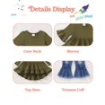 thumbnail image 5 of Yaoqi 6 Months Newborn Baby Girl Outfit Set 12 Months Winter Clothes Ruffle Short Sleeves Pullover Top Bowknot Flared Denim Pants 2pcs Clothing Green, 5 of 7