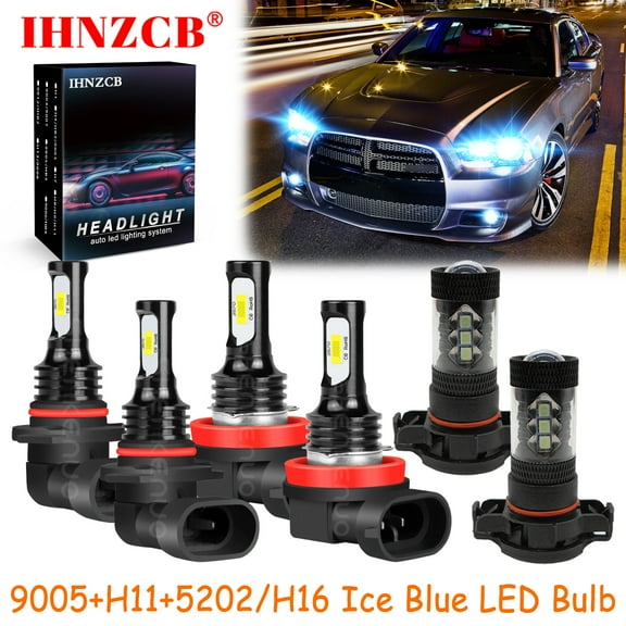 IHNZCB 9005 H11 5202/H16 for Dodge Charger 2011-2014 Ice Blue Led Headlights Bulb High Low Beam Fog Light,HKL,Y03