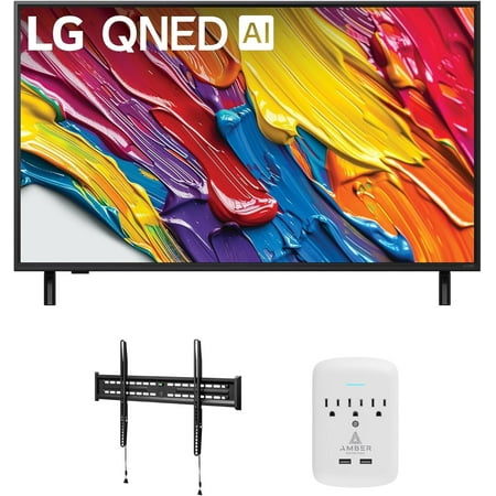 LG 43QNED82AUA 43 Inch QNED AI 4K Smart TV with a Walts FIXED-MOUNT-43-90 Mount and Amber Protection 3-OUTLET-SURGE Surge Protector (2025)