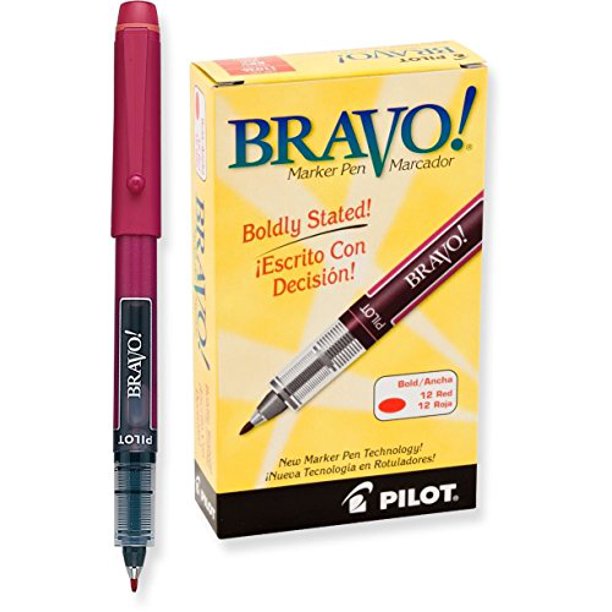 2 Dozen Total 24, Pilot Bravo Liquid Ink Marker Pens, Bold Point, Red Ink 11036