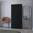 thumbnail image 2 of Nmkwnr Armoire with 3 Drawers and 1 Rod, 2 Doors Storage Cabinet for Living Room, Bedroom, Black, 2 of 7