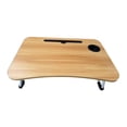 thumbnail image 4 of Escritorio portátil pequeño, mesa plegable, soporte para portátil con portavasos y soporte para teléfono, ideal para cama, sofá, trabajo, juegos, marrón, 4 of 9