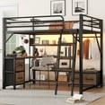 thumbnail image 2 of Newest Queen Loft Bed with Desk & Storage, Black Metal Loft Bed with Wardrobe, Drawers, LED Lights & Outlets for Teens, 2 of 16