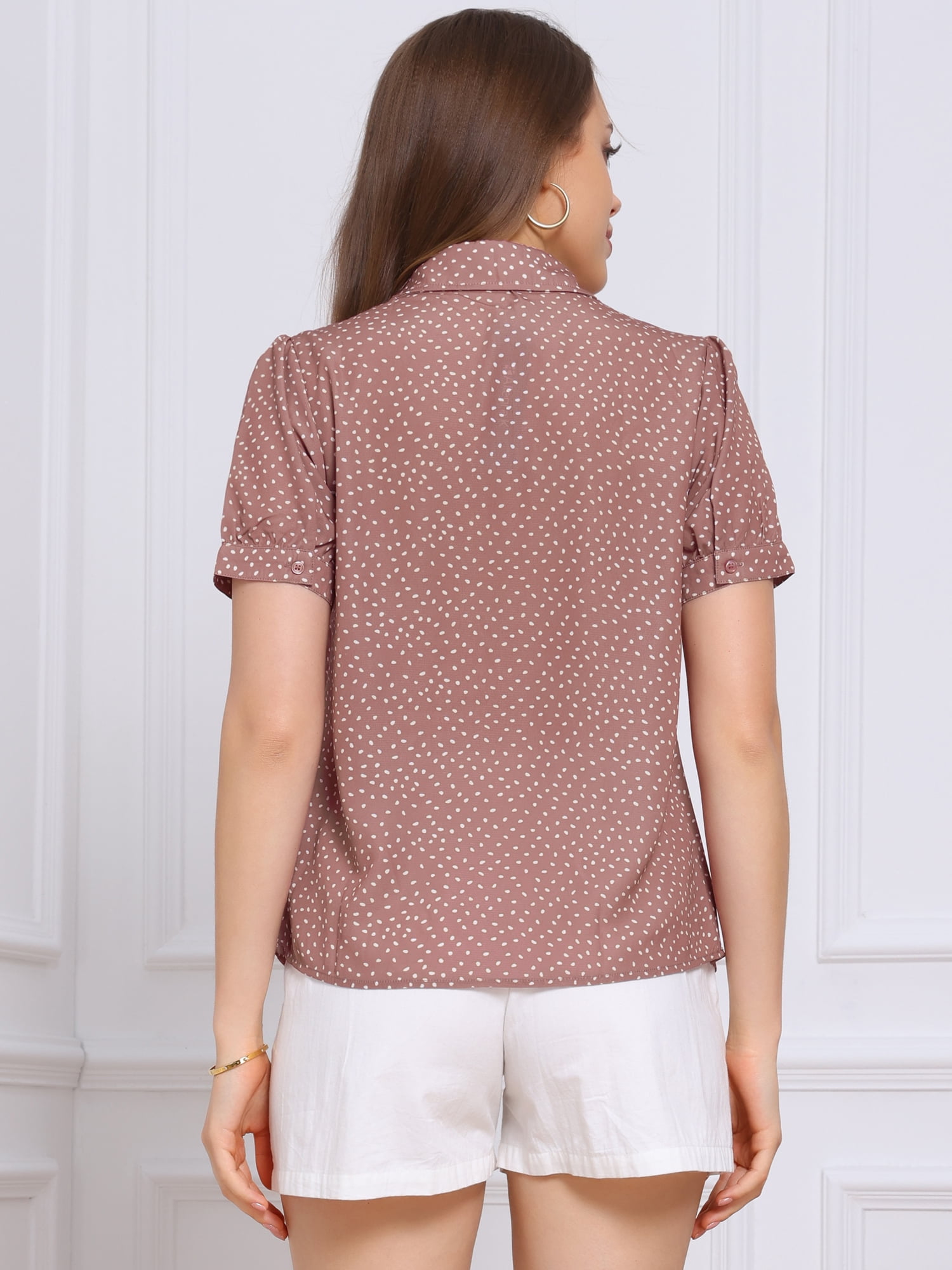 DARING DIVA Women's Polka Dots Tie Bow Chiffon Blouse XL Dark Pink-Dots