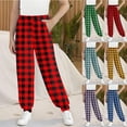 thumbnail image 2 of Frostluinai Plaid Sweatpants for Kids 3-15Y High Waist Flannel Print Joggers Baggy Cinch Botton Running Pants Casual Athletic Pants with Pocket, 2 of 7