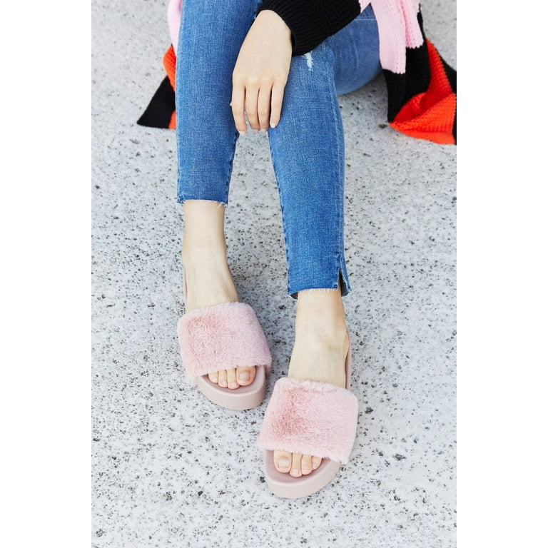 Always24 Feeling Good Faux Fur Platform Slide Sandals Walmart