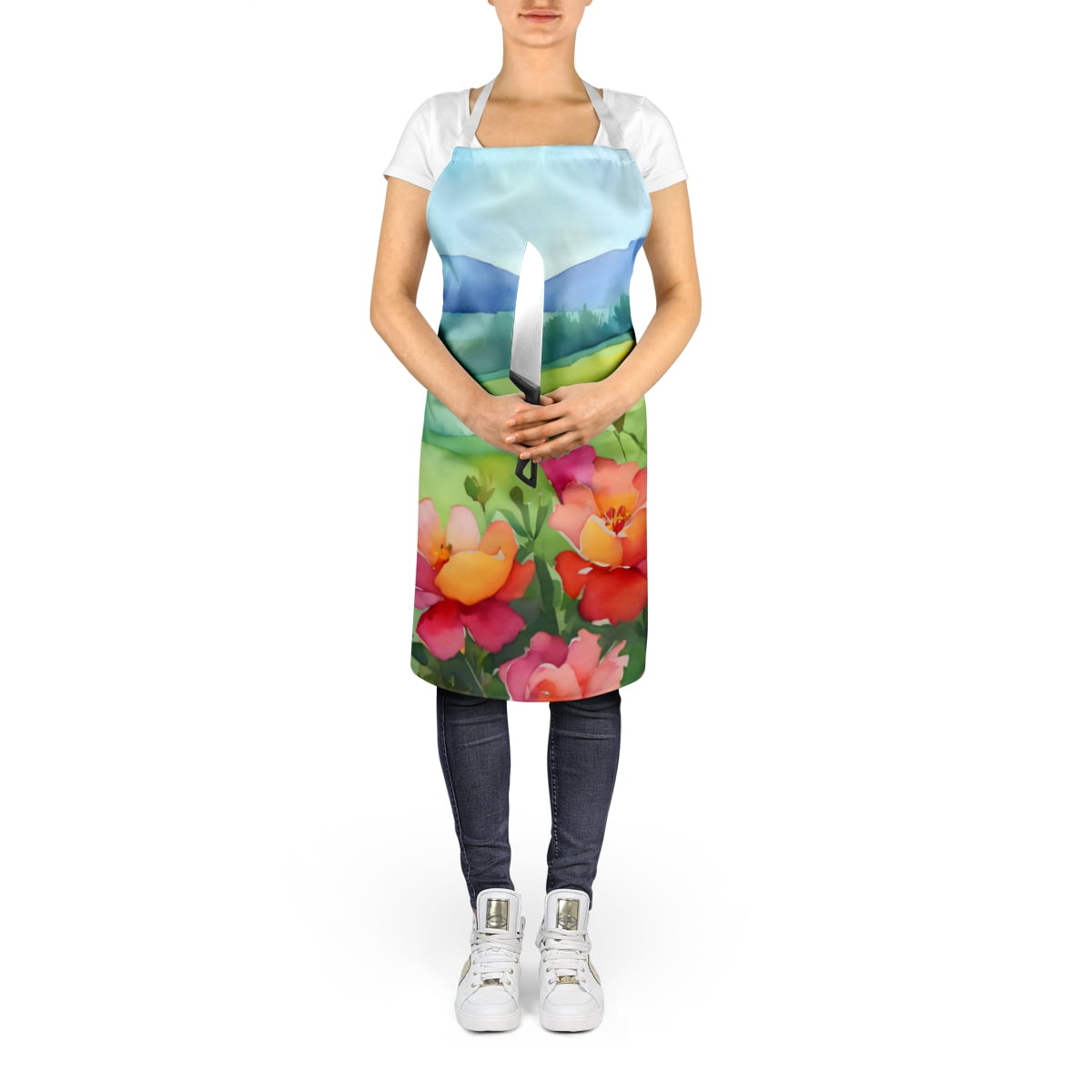 Iowa Wild Prairie Roses in Watercolor Apron 27 in x 30 in