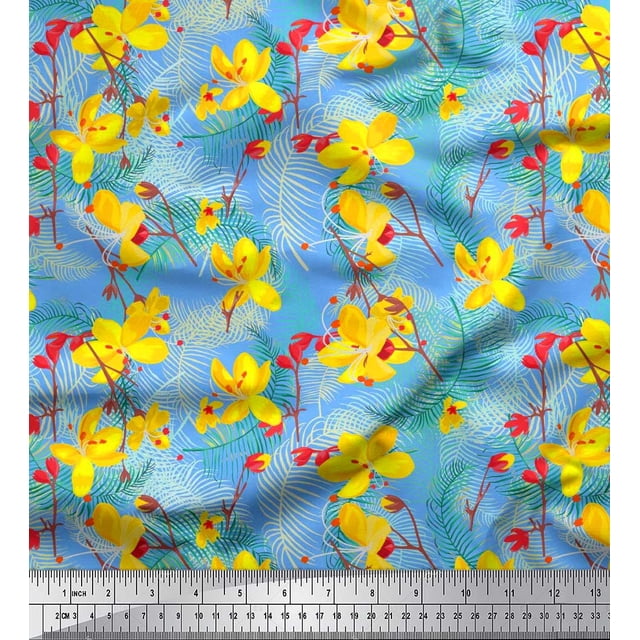 Soimoi Poly Georgette Fabric Leaves & Floral Artistic Decor Fabric Printed Yard 42 Inch Wide