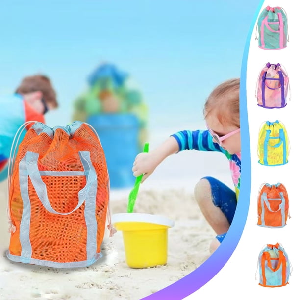 Bolso de playa para niños | Mesh Sand Away Almacenamiento de juguetes de playa | Mochila de nylon con cordón de gran capacidad para piscina, natación, deportes al aire libre | 25x22x2cm | Ligero