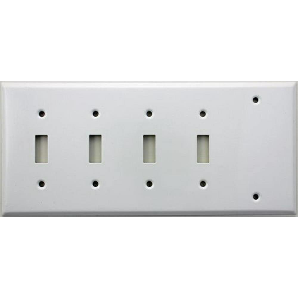 Stamped Steel Smooth White 5 Gang Wall Plate 4 Toggle Switches One