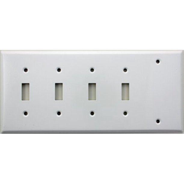 Stamped Steel Smooth White 5 Gang Wall Plate 4 Toggle Switches One