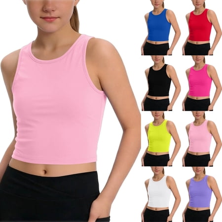 Babcutegg Girls' Solid Color Round Neck Sleeveless Tank Top - Lightweight Cotton Blend Sports Base Layer for Everyday Wear and Active Play Black Size 7-8