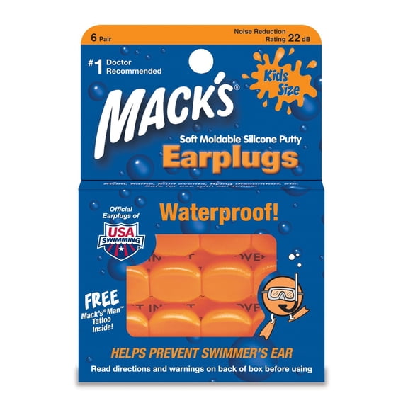 Mack's Earplugs Waterproof Soft Moldable Silicone Putty, 22 dB, 12-Pack