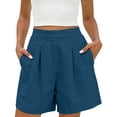 thumbnail image 6 of Atogsazn Womens Summer High Waisted Shorts Casual Dessy Pleated Cotton Linen Jogger Shorts Beach Pants Blue L Fashion, 6 of 9