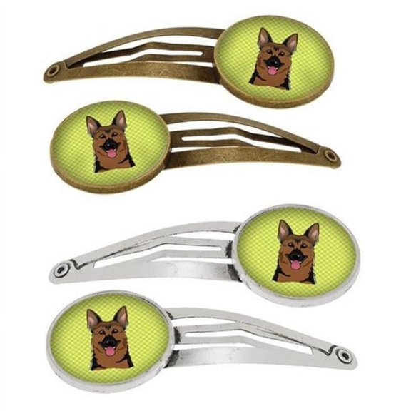 Carolines Treasures BB1273HCS4 Checkerboard Lime Green German Shepherd Barrettes Hair Clips, Set of 4