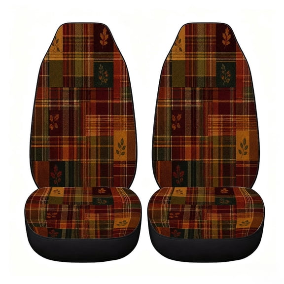 Verolix Soft Autumn Tartan Plaid Car Seat Covers, Front Seats Only Set of 2, Universal High Back Mesh Fabric Seat Covers for Cars, SUVs, Sedans and Vans